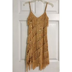 Gold Fringe Sequin Dress